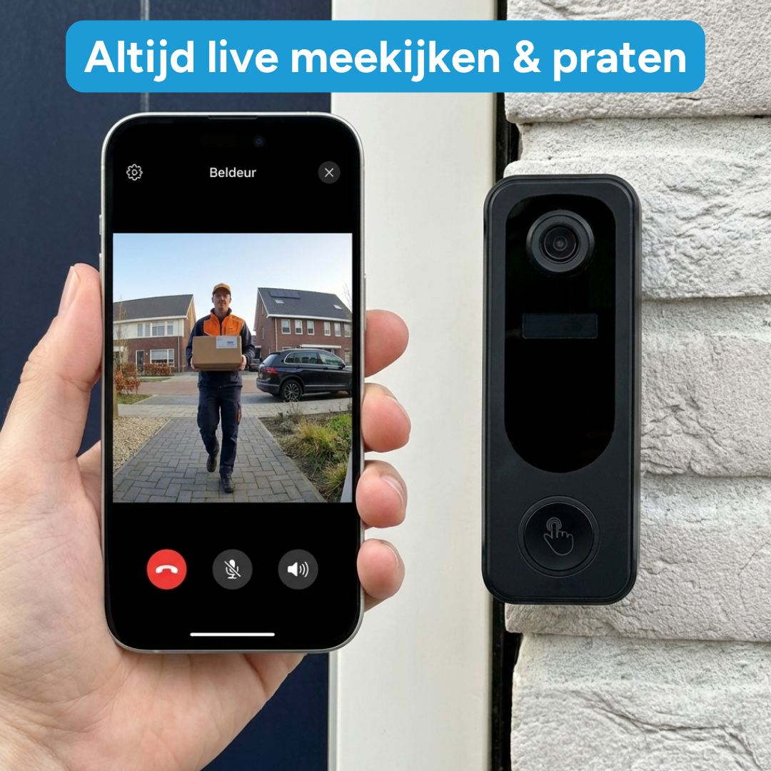 Altijd live meekijken & praten, postbezorger zichtbaar met pakket in de app